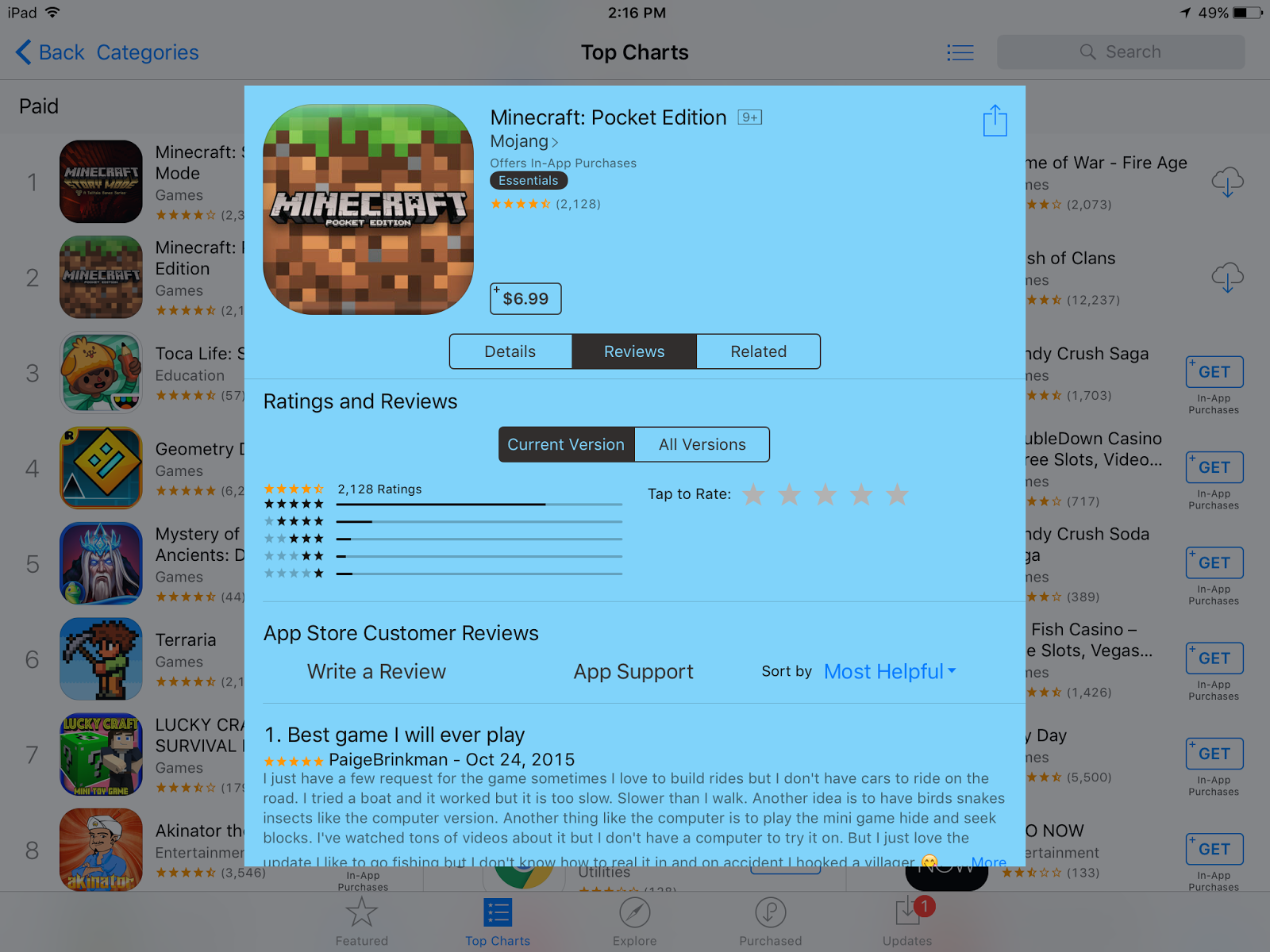 Minecraft: Pocket Edition app details.