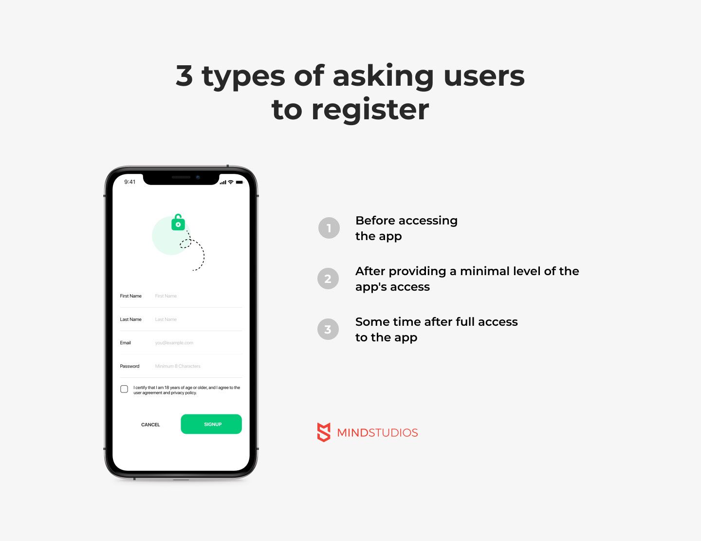 3 types of asking users to register