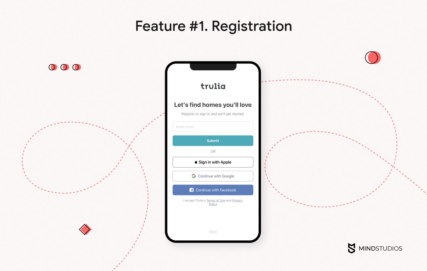 registration feature for a custom real estate mobile app