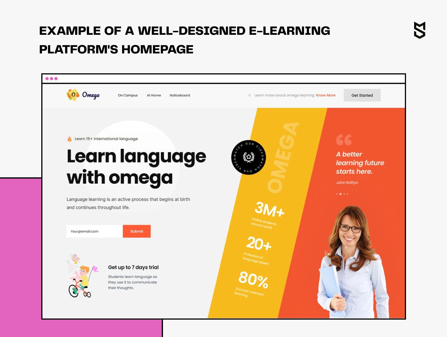 Example of a well-designed e-learning platform's homepage