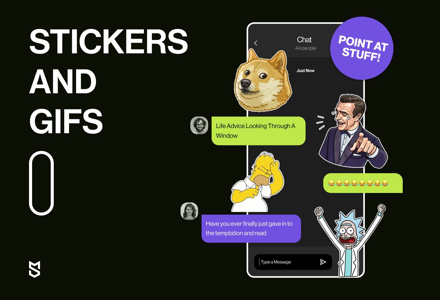 Examples of stickers and GIFs for a secure messaging app 