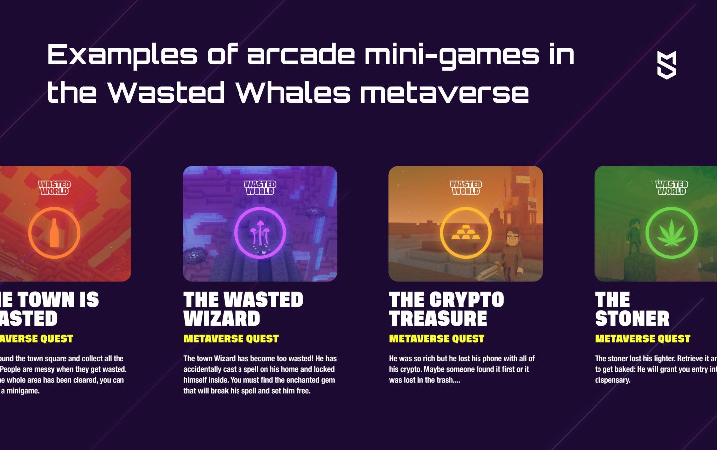 Examples of different arcade mini-games in the Wasted Whales metaverse
