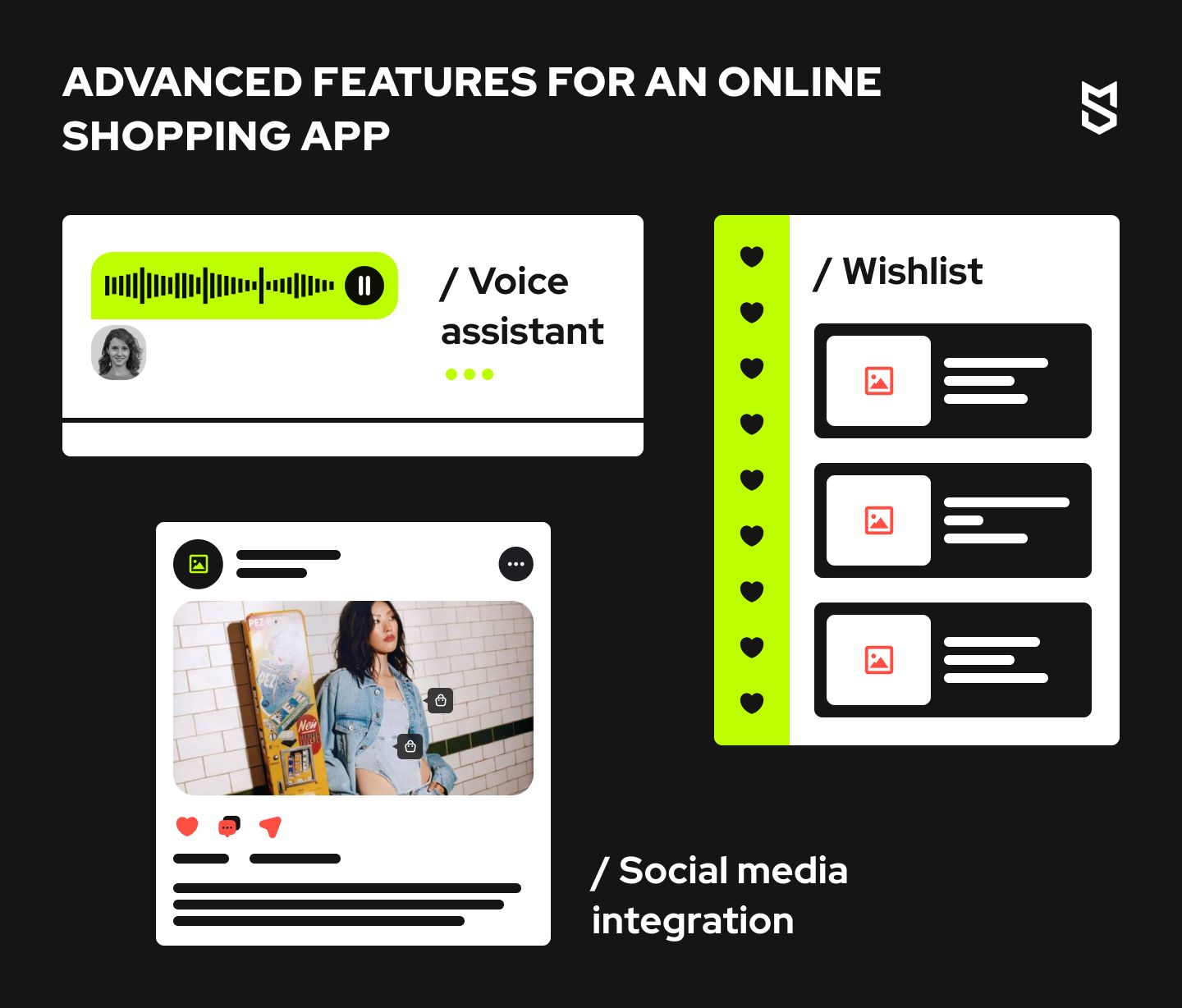 Advanced features for an online shopping app
