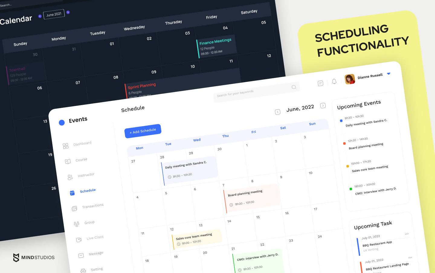 Scheduling functionality for a custom CRM software