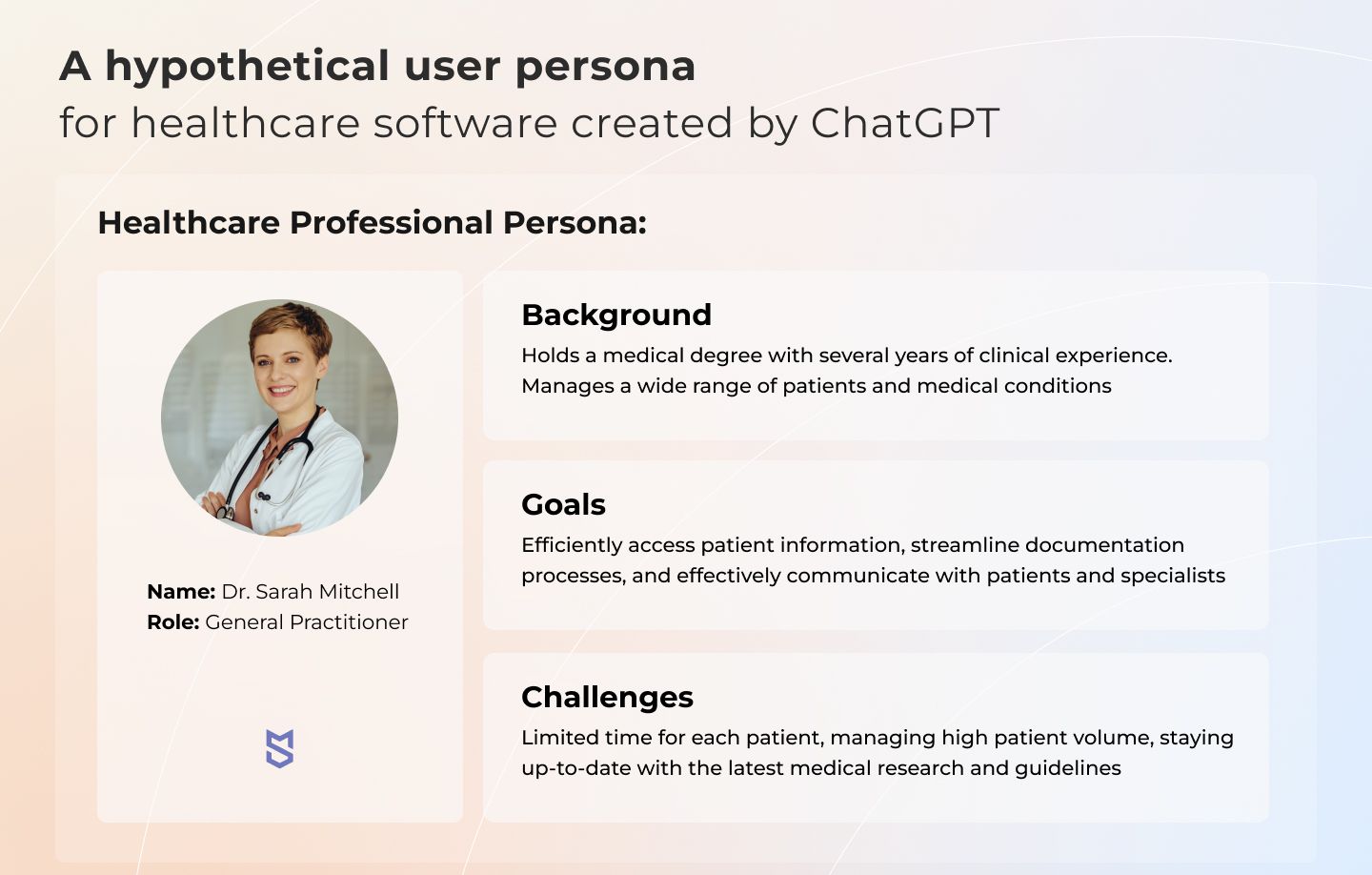 A hypothetical user persona for healthcare software created by ChatGPT