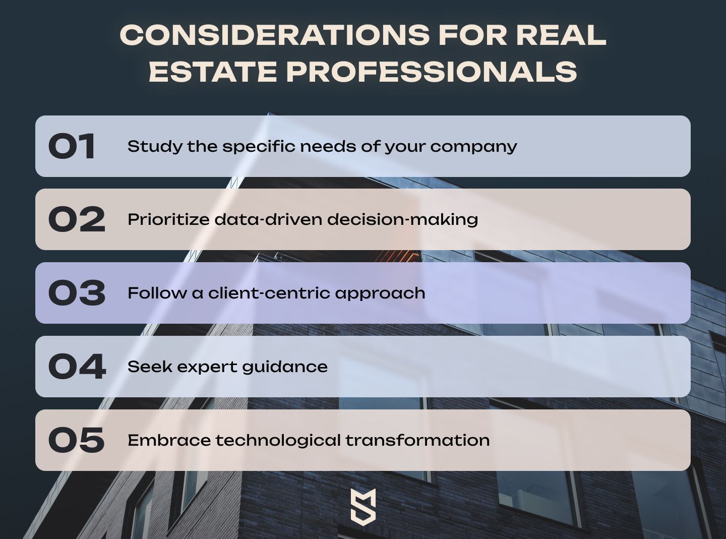 Considerations for real estate professionals