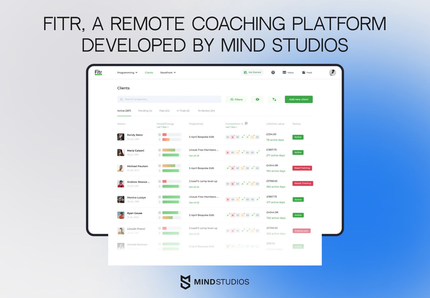 Fitr, a remote coaching platform developed by Mind Studios