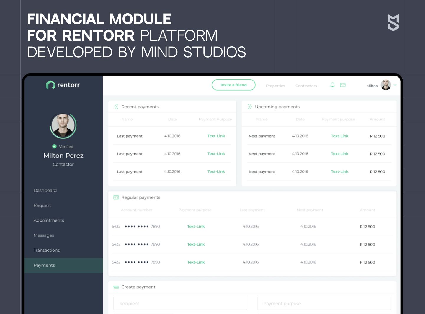 Financial module for Rentorr platform developed by Mind Studios