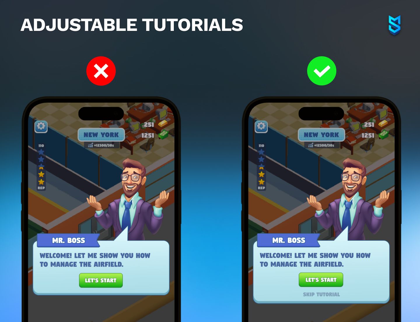 Adjustable tutorials