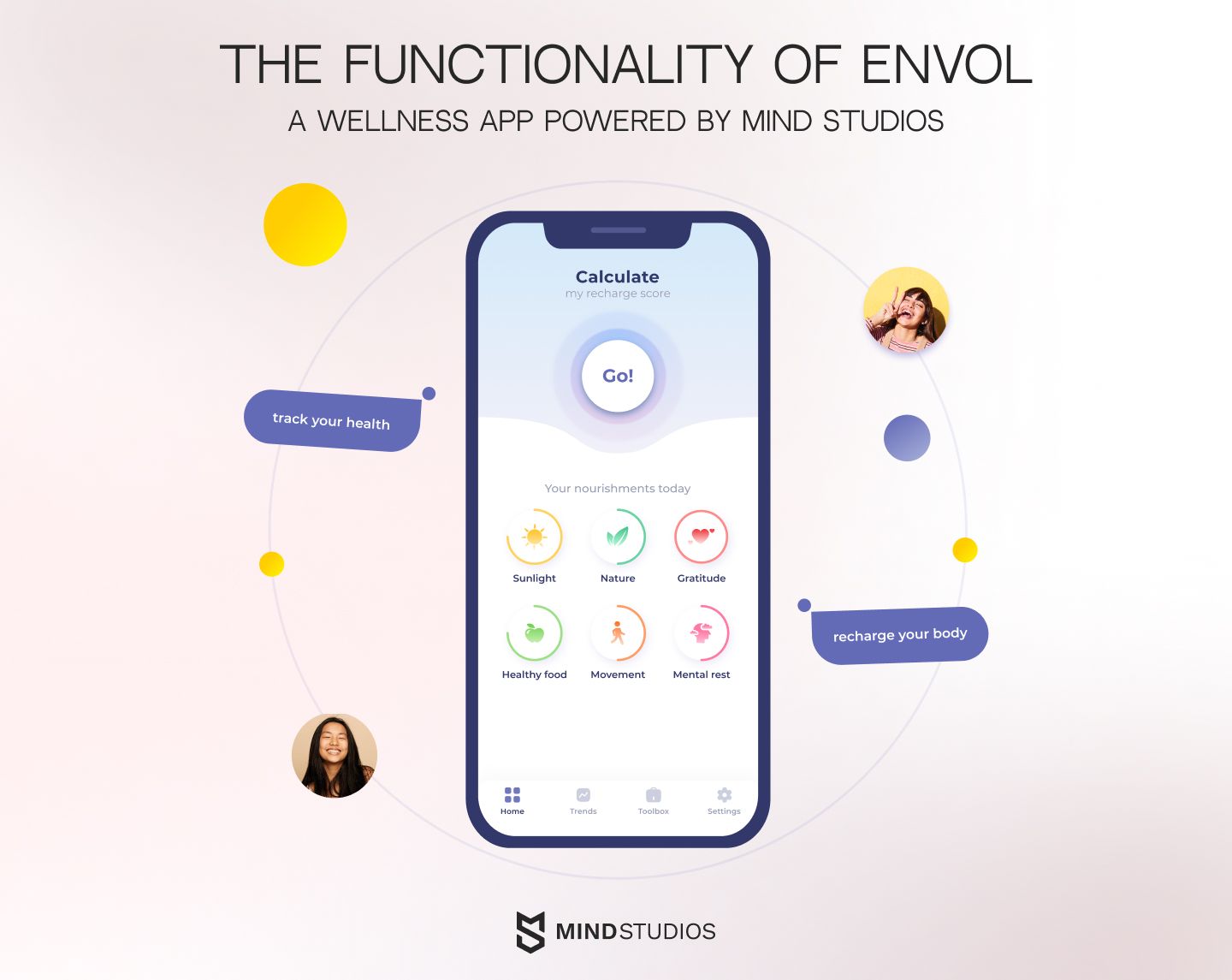 The functionality of Envol - a healthcare app powered by Mind Studios
