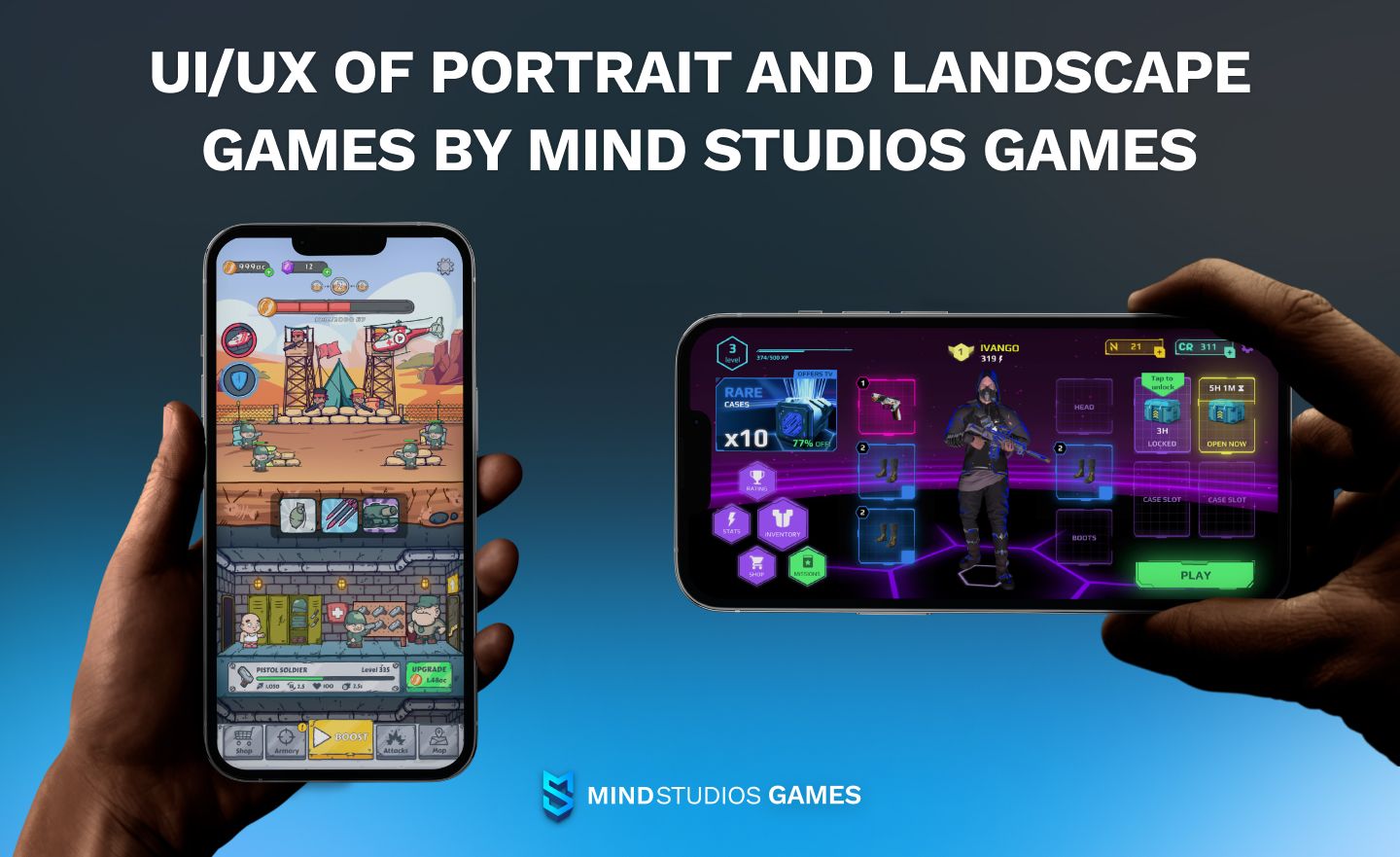 UI/UX of portrait and landscape games by Mind Studios Games