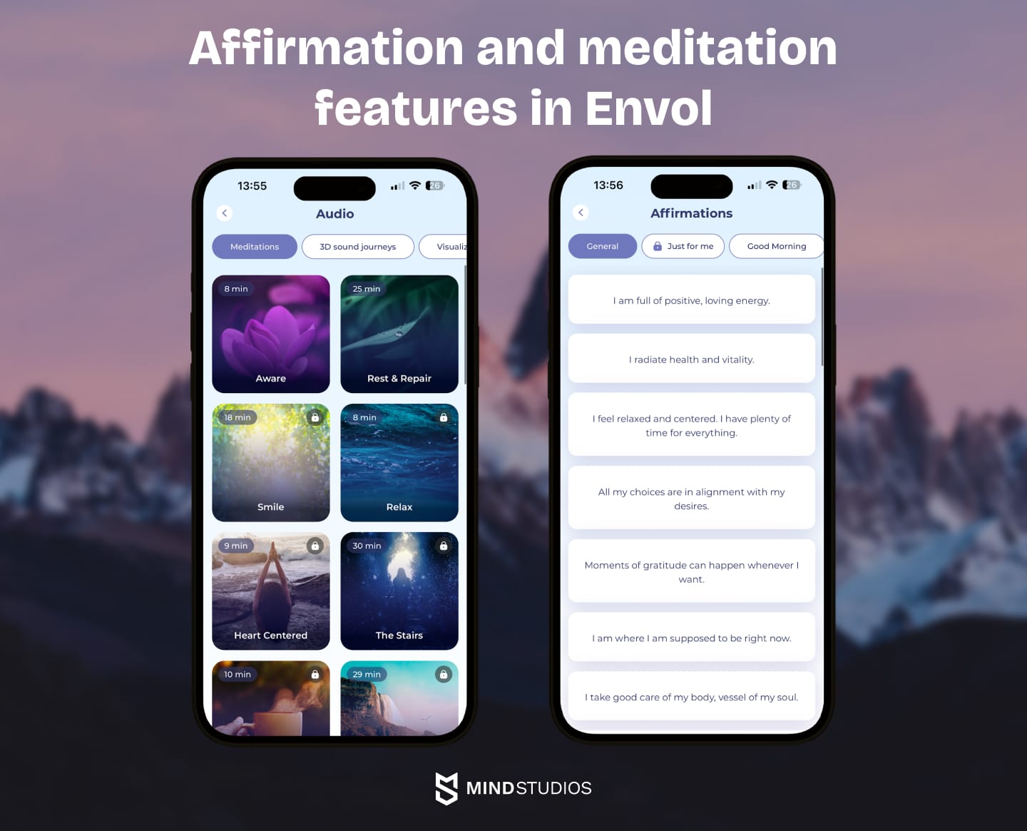 Affirmation and meditation features in Envol