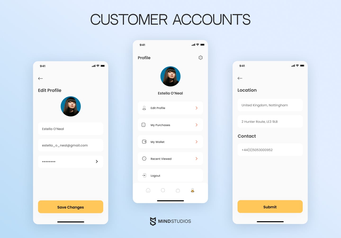 Customer account page