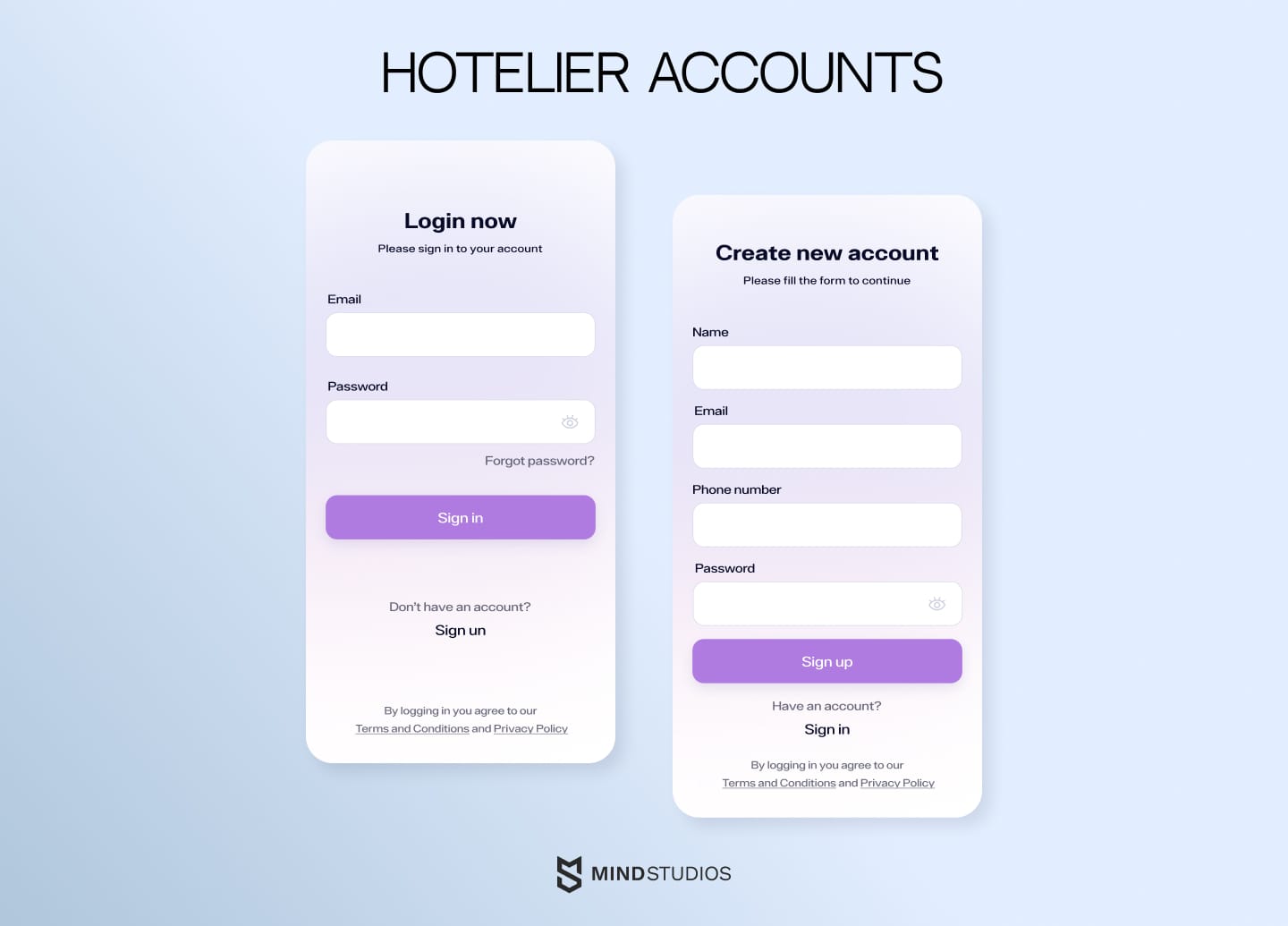 Hotelier account management page