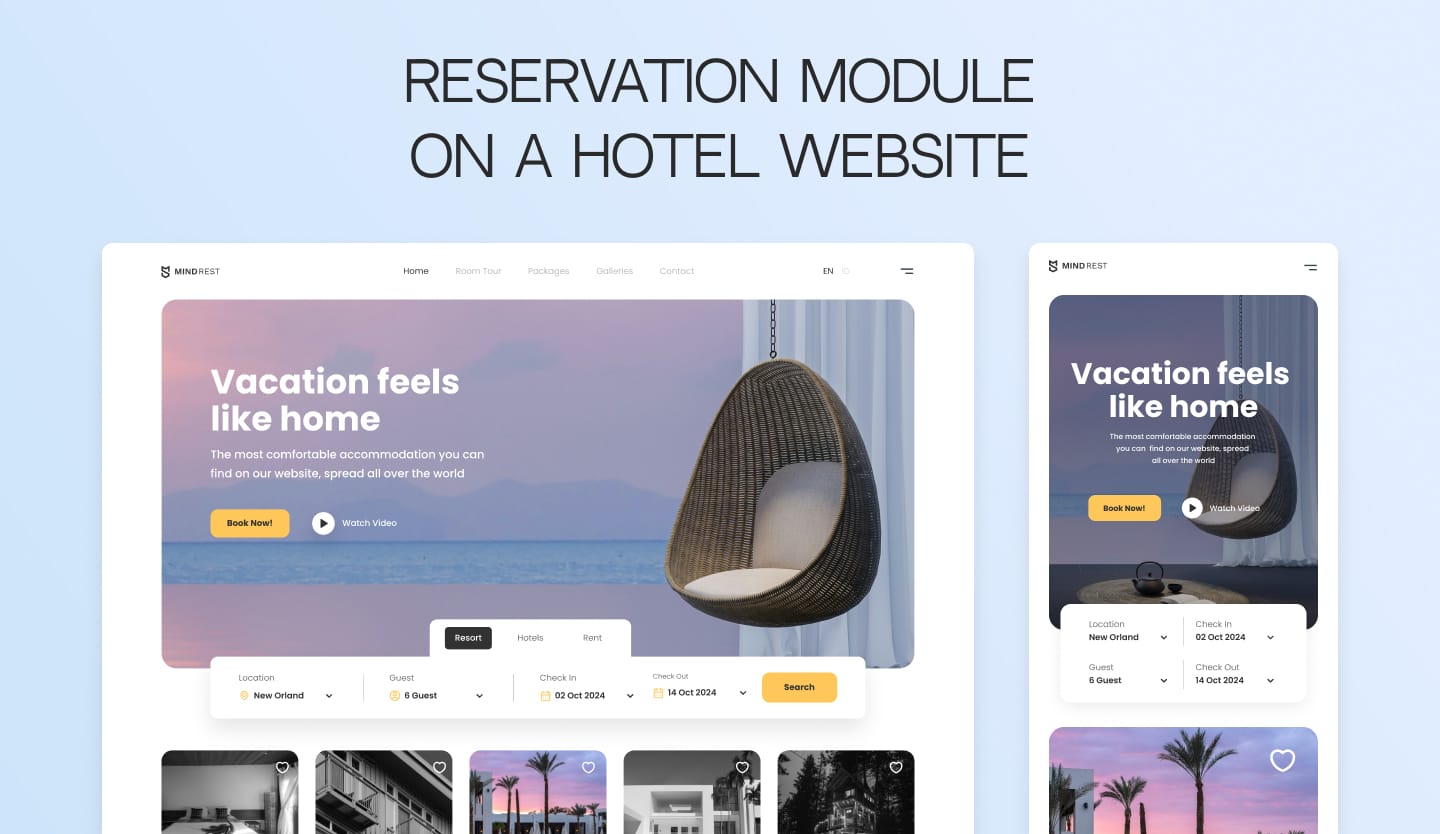 Hotel booking website reservation module