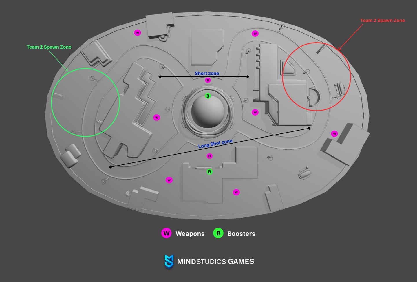 A game level map with indicated respawn point.