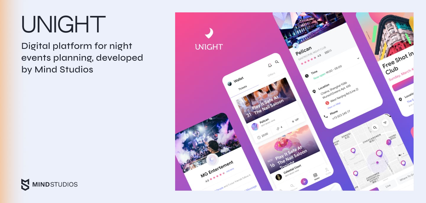 Unight digital platform for night events planning, developed by Mind Studios 