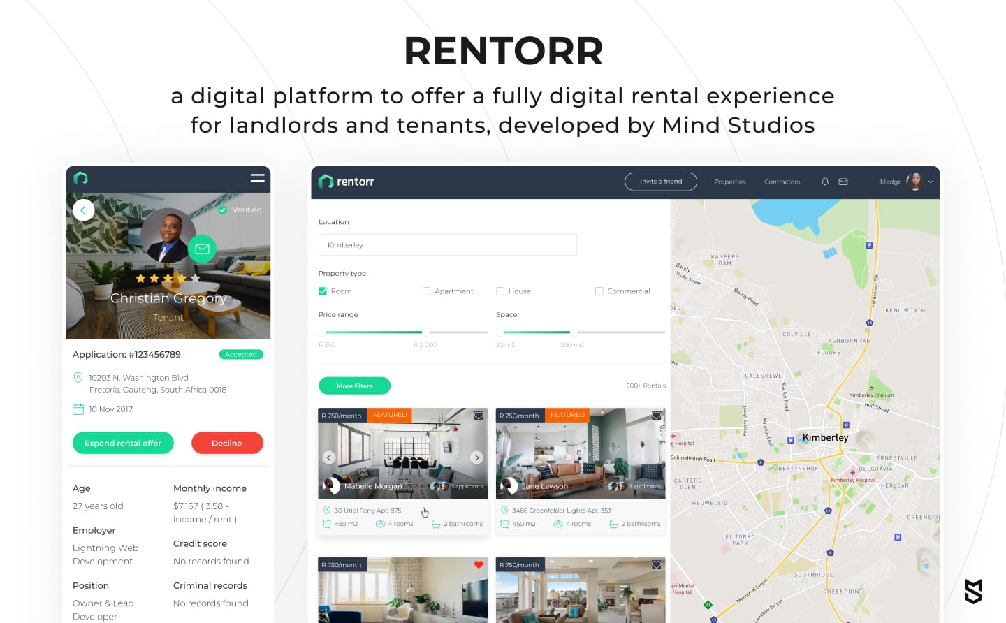 Rentorr, a digital platform to offer a fully digital rental experience for landlords and tenants, developed by Mind Studios