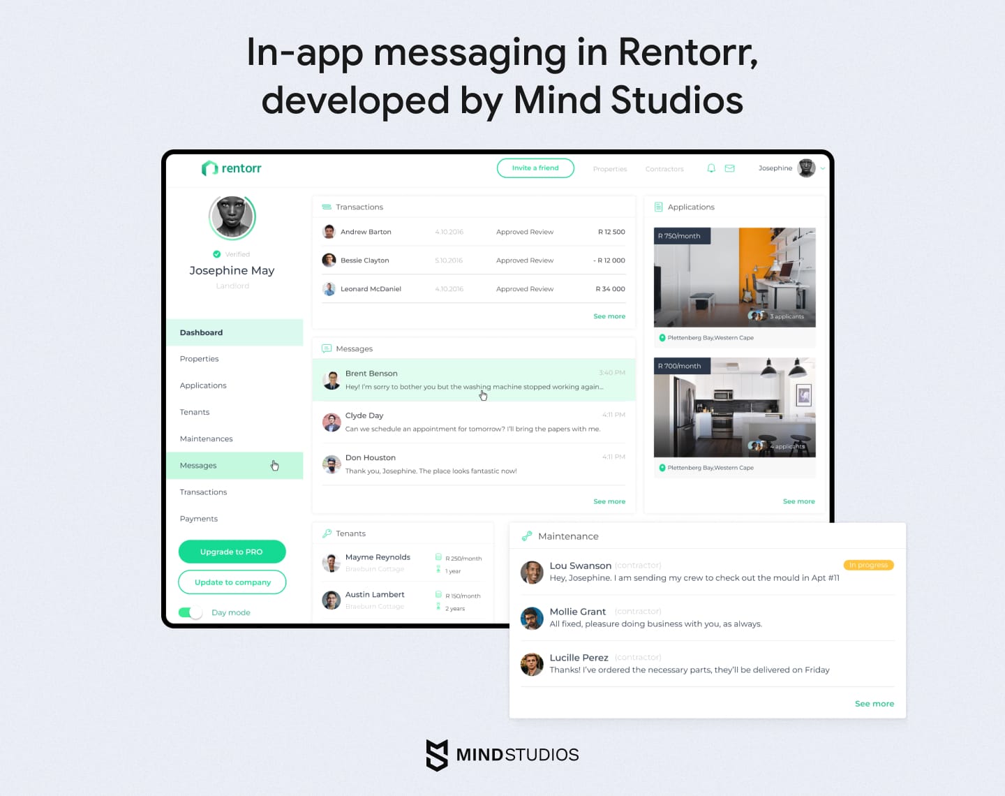 In-app messaging in Rentorr, developed by Mind Studios