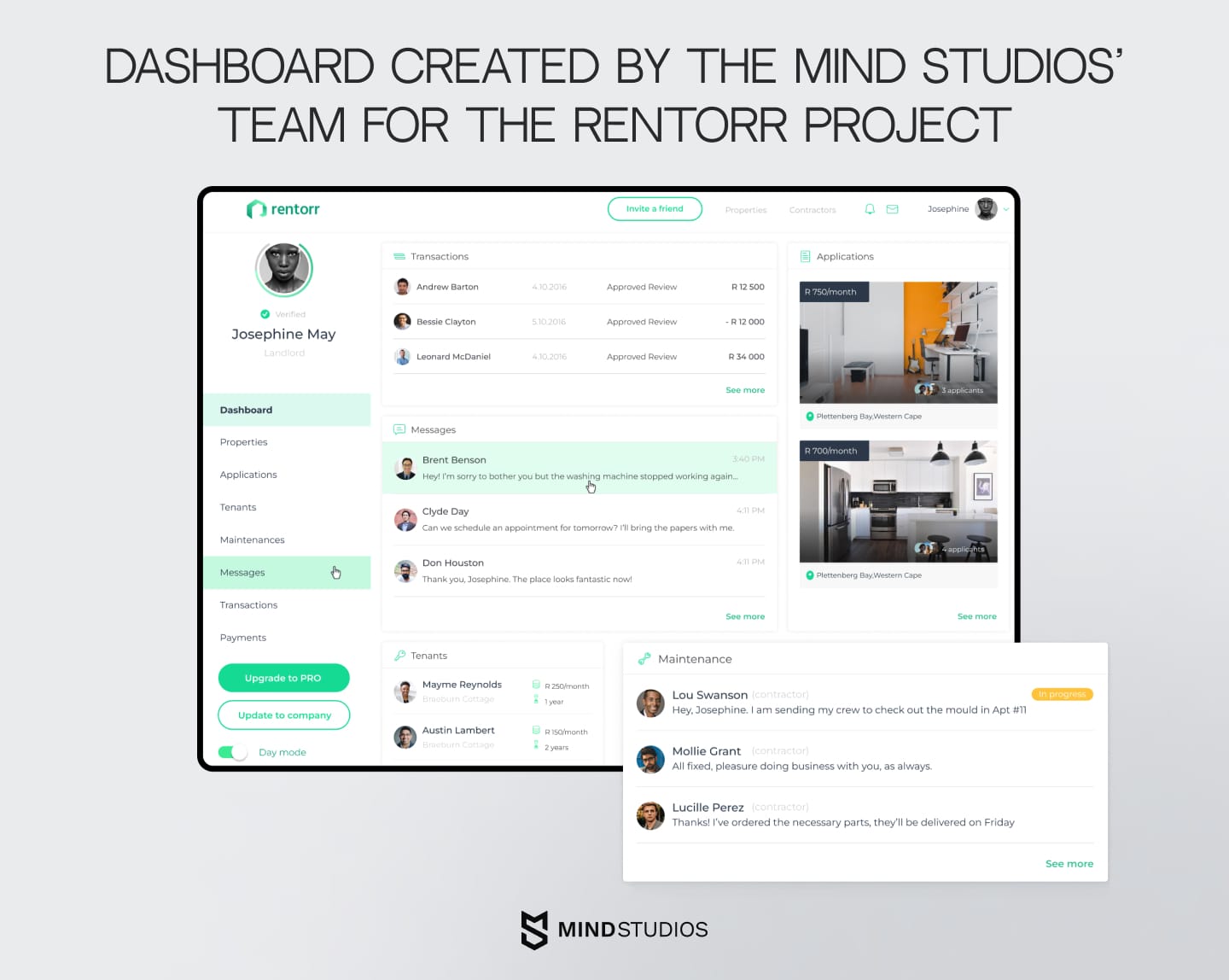 Dashboard created by the Mind Studios’ team for the Rentorr project