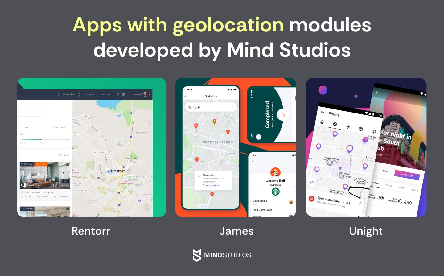 Some of the apps with geolocation modules developed by Mind Studios