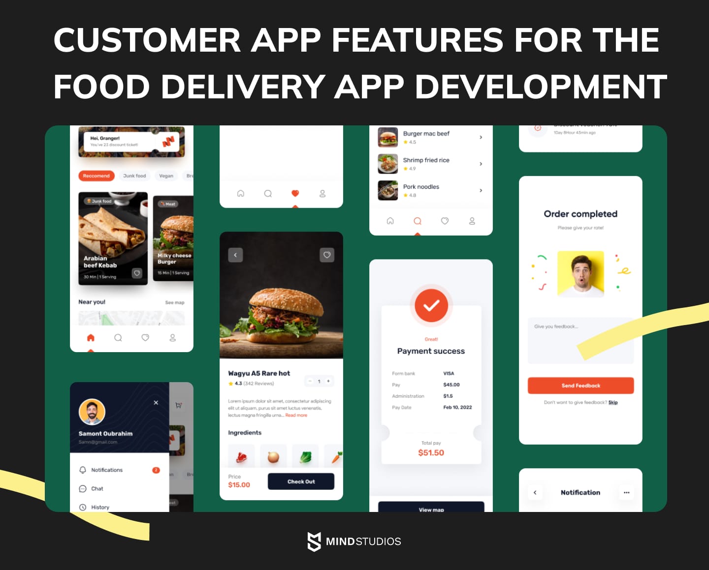 customer app features for the food delivery app development