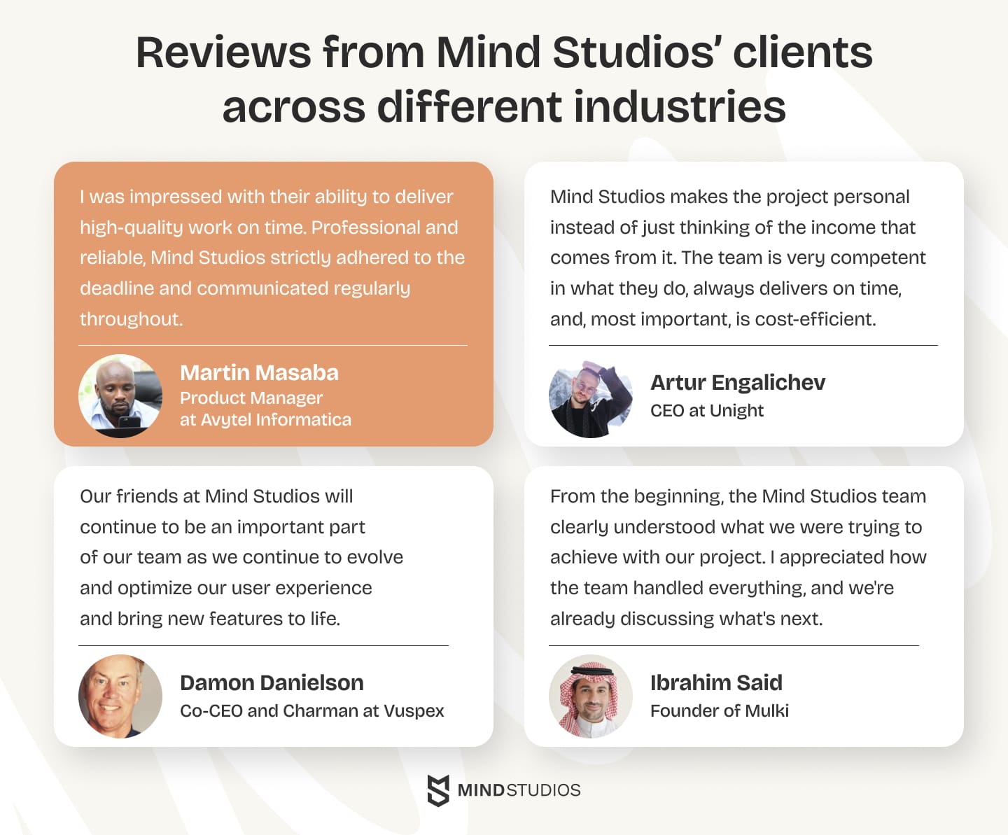 Reviews from Mind Studios’ clients across different industries