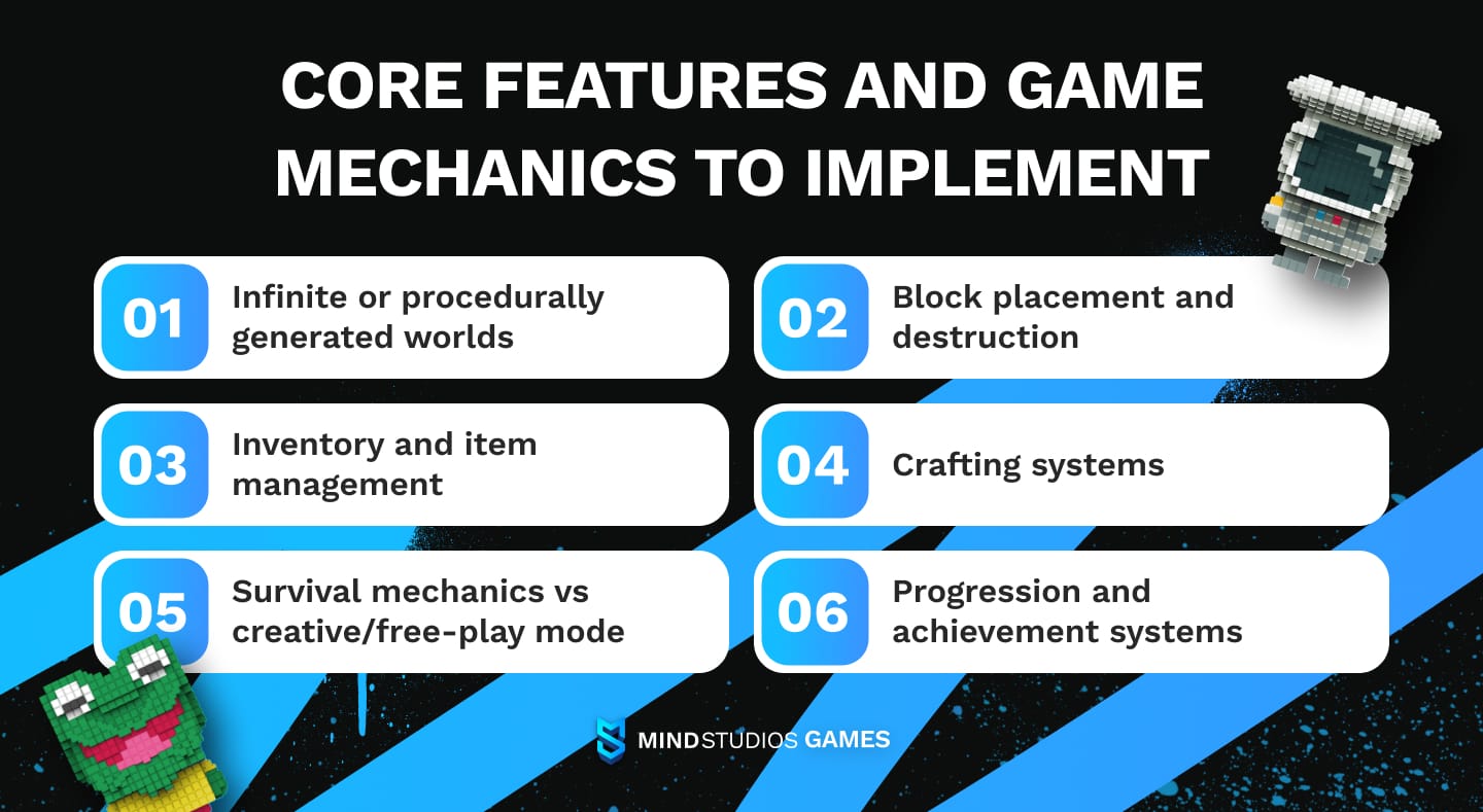 Core features and game mechanics to implement